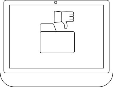 Dizüstü bilgisayar ekranı, dosyanın onaylanmadığını veya reddedildiğini belirten, dizinin üzerine yerleştirilmiş bir başparmak üstü simgesi gösterir.