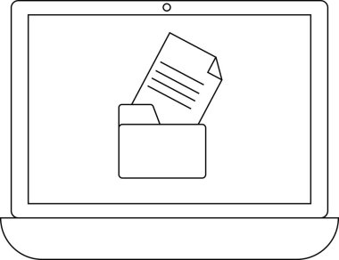 Bir dizüstü bilgisayar ekranı, temiz, minimalist bir taslak biçiminde temsil edilen bir dosya dizin simgesini belgeyle gösterir.