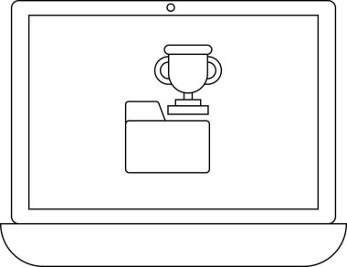 Bir dizüstü bilgisayar ekranında, dijital içerik yönetimindeki başarıyı ve organizasyonu sembolize eden bir dizin illüstrasyonunun üzerine yerleştirilmiş bir ödül simgesi gösterilir.