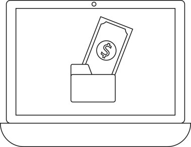 Para gösteren, online iş, finans ve dijital işlemleri sembolize eden bir dizüstü bilgisayar. E-ticaret, yatırım ve finans teknolojisini temsil ediyor.