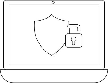 Kalkan ve asma kilidi gösteren bir dizüstü bilgisayar, güvenlik açığını ve veri koruma ihtiyacını simgeliyor..
