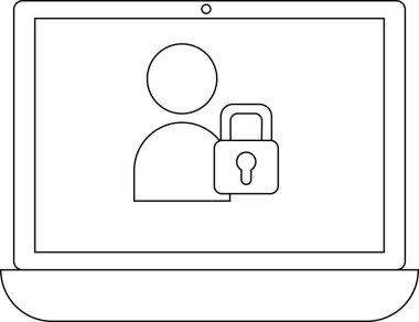 Kullanıcı simgesini asma kilitli gösteren dizüstü bilgisayar ekranı, veri koruması, mahremiyet ve kişisel bilgilere ve çevrimiçi hesaplara güvenli erişim sunar.