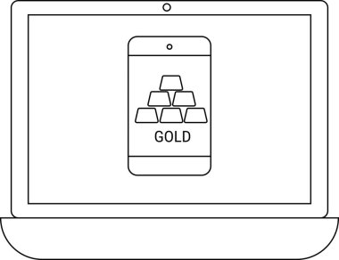 Bir dizüstü bilgisayar ekranında altın külçelerini gösteren, online altın yatırımını ve dijital finansmanı temsil eden bir akıllı telefon görülüyor. Görüntü, teknolojiyle değerli metallere yatırım yapmanın ulaşılabilirliğini vurguluyor..