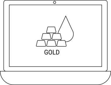 Bir dizüstü bilgisayar ekranında altın külçeleri ve bir düşüş, mali yatırımı, zenginlik yönetimini veya değerli metal ticaretini sembolize ediyor. Görüntü dijital finans öneriyor.