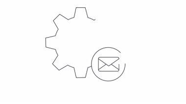 E-posta otomasyonunu temsil eden bir dişli ve zarf simgesinin basit bir animasyonu. Teknoloji ve iletişim kavramlarını resmetmek için mükemmel..