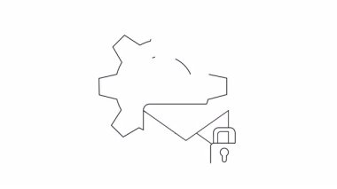 E- posta güvenlik ayarları ve yapılandırma seçeneklerini temsil eden basit bir dişli, zarf ve asma kilit çizimi.