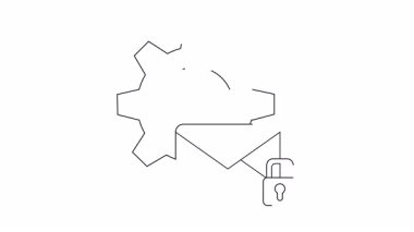 E- posta güvenlik ayarlarını tasvir eden, bir dişli, zarf ve kilitlenmemiş asma kilit sembolüyle güvenli iletişim yapılandırmasını gösteren ilüstrasyon.