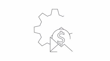 Bir teçhizat, zarf ve dolar sembolü içeren finans mühendisliğinin animasyon ikonu. Finans, teknoloji ve işle ilgili içerik için mükemmel.