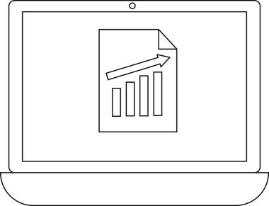 Büyümeyi ve ilerlemeyi sembolize eden, bar tablosu ve yukarı doğru eğilimli oku gösteren bir dizüstü bilgisayar.