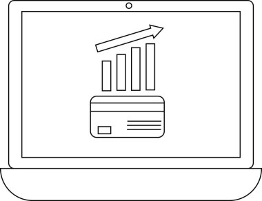 Bir dizüstü bilgisayar ekranında yükselen bir grafik ile finansal büyüme ve çevrimiçi işlemleri sembolize eden bir kredi kartı görüntülenir.