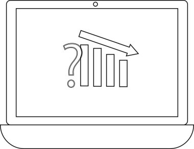 Bir dizüstü bilgisayar ekranı, belirsizliği sembolize eden veya azalan bir soru işareti eşliğinde aşağıya doğru eğilimli bir çubuk grafiği gösterir.