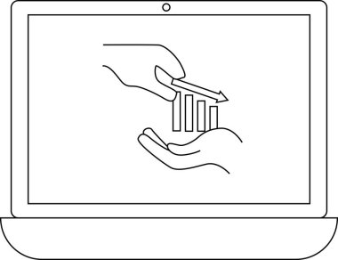 Bir dizüstü bilgisayar, dijital bir formatta mali kriz veya pazar düşüşünü sembolize eden bir çubuk grafikle etkileşen elleri görüntüler.