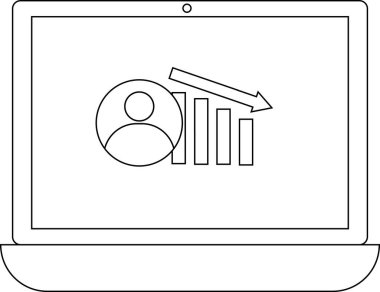Bir dizüstü bilgisayar ekranı kullanıcı azalması ya da olumsuz eğilimleri sembolize eden bir kullanıcı simgesi ve aşağı yönlü bir trend grafiği gösterir.