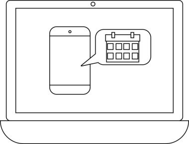 Bir dizüstü bilgisayar konuşma balonunda takvim simgesi olan bir akıllı telefonu gösterir, zamanlamayı veya anımsatıcıları önerir.