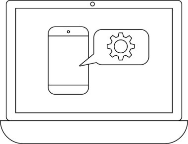 Bir dizüstü bilgisayar ekranı, mobil aygıt yapılandırmasını sembolize eden ayarlar dişlisi simgesi içeren bir konuşma balonlu akıllı telefonu gösterir.
