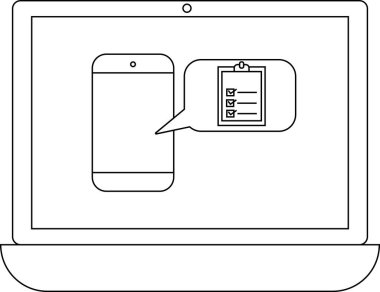 Bir dizüstü bilgisayar, dijital görevleri ve organizasyonu sembolize eden, konuşma balonunda kontrol listesi simgesi olan bir akıllı telefonu görüntüler.