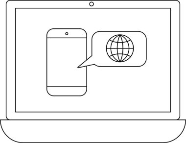 Dijital bir cihazda internet erişimini ve küresel bağlantıyı sembolize eden, dünya simgesi olan bir akıllı telefonu gösteren bir dizüstü bilgisayar.