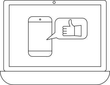 Bir dizüstü bilgisayar, dijital bağlamda onayı, teknolojiyi ve olumlu geri bildirimi sembolize eden bir akıllı telefon görüntüler..