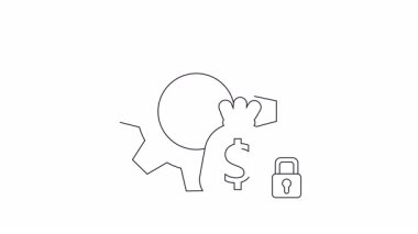 Bir vites, bir dolar işaretli bir para çantası ve finansal güvenlik ve mekanizmaları sembolize eden bir asma kilit çizgisi..