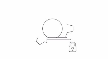 Bir teçhizat, kredi kartı ve asma kilidin basit bir çizgisi çizimi, güvenli ödeme sistemi yapılandırması ve ayarlarını temsil eder.