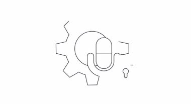 Bir dişli, mikrofon ve asma kilidi tasvir eden bir çizgi çizimi, güvenli ses ayarlarını ve gizlilik kontrollerini sembolize ediyor.