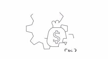 Altın endüstrisinin ve finans sektörünün sembolik bir temsili, vitesler, bir para çantası ve altın külçeler, ekonomik kavramları resmetmek için ideal.