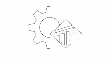Otomatik e-posta pazarlama analizlerini temsil eden bir dişli, grafik ve zarfın basit bir çizgisi..