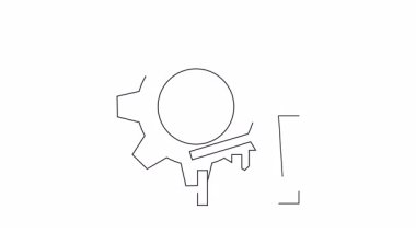 Bir dişli, yukarı doğru ilerlemeyi gösteren bir grafik ve gelişmeyi ve dikkati sembolize eden bir ünlem işareti içeren basit bir çizgi..