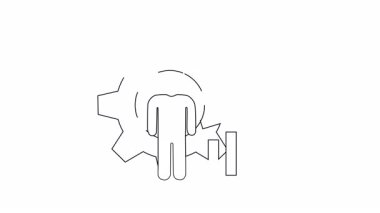 İnsan performansının bir kişi, dişli ve yükselen grafik ile geliştirilmesi, beceri geliştirme ve üretkenlik artışını sembolize eder.