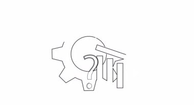 Düşen performansın bir vites, soru işareti ve eğilim gösteren grafikle sembolik bir şekilde temsil edilmesi. Belirsizliği ve operasyonel zorlukları görselleştirir.