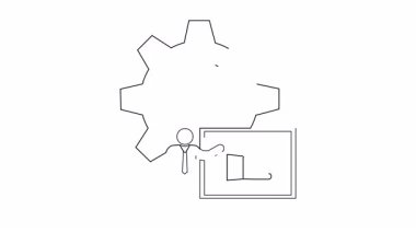 İş sürecinin optimizasyonu, bir vites, bir insan ve bir ekranda olumlu sonuçlar, verimliliği ve olumlu sonuçları temsil eden bir tasvir.