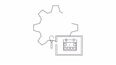 Bir dişli, takvim ve kişinin çizgi çizimi, programlama, planlama ve proje yönetimini basit, kavramsal bir şekilde temsil eder.