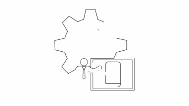 Mobil uygulama geliştirme sürecinin bir çizimi, bir dişli, bir sunum ve bir akıllı telefon içeriyor. Teknoloji ve iş içeriği için mükemmel.