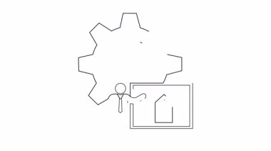 Basit bir taslak animasyonu bir kişinin arka planda vitesle bir panonun önünde sunumunu gösterir.