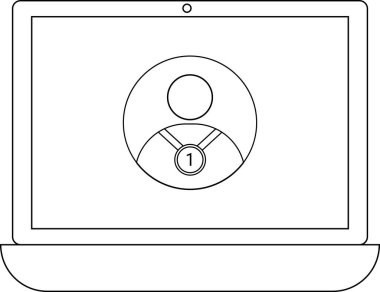 Bir dizüstü bilgisayar ekranında, bir numaralı başarıyı veya zaferi simgeleyen, madalya takan bir kişi görülüyor.