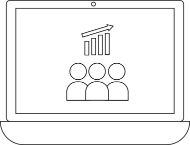 Bir dizüstü bilgisayar ekranında, büyümeyi, başarıyı ve takım çalışmasını sembolize eden bir çubuk grafik ve yukarı doğru ok takımı gösteriliyor..