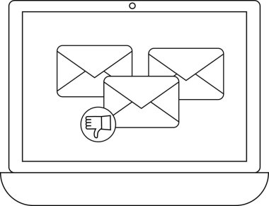 Bir dizüstü bilgisayar, istenmeyen veya istenmeyen iletileri öneren, bir başparmak aşağı simge ile gösterilen spam e-postalarını görüntüler.