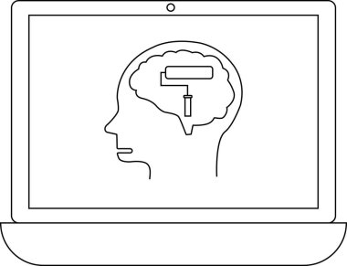 Bir dizüstü bilgisayar ekranı, içinde beyin olan, yaratıcılığı veya zihinsel yenilenmeyi sembolize eden, bir silindir tarafından çizilmiş bir ana hatları gösteriyor..
