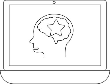 Bir dizüstü bilgisayar ekranı, içinde bir yıldız bulunan, zekayı ve teknolojideki yeniliği sembolize eden bir kafa çizgisini gösteriyor..