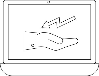 Bir dizüstü bilgisayar ekranı, finansal kaybı veya ekonomik krizi sembolize eden, eğilim eğrisi olan bir ok ile bir eli gösterir.