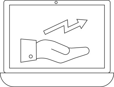 Bir dizüstü bilgisayar ekranında, büyümeyi, başarıyı ve iş ve kişisel gelişim eğilimlerini sembolize eden, yukarı bakan bir oka el desteği sunuluyor.