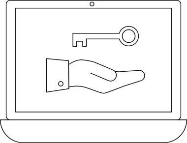 Bir dizüstü bilgisayar ekranında, dijital güvenlik, erişim kontrolü ve çevrimiçi bilginin korunmasının önemini sembolize eden bir anahtar sunan bir el görüntülenir.