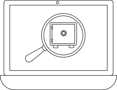 Bir dizüstü bilgisayar ekranında, çevrimiçi güvenlik, veri koruması ve güvenli dijital işlemlerin önemini sembolize eden bir büyüteç altında bir kasa görüntülenir..