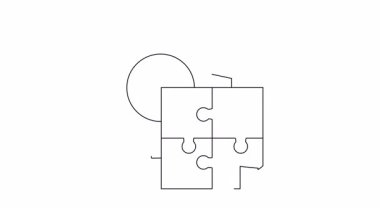 Yapboz parçalarıyla bütünleşen bir vites çizgisi animasyonu, problem çözmeyi ve takım çalışmasını sembolize ediyor. İş ve teknoloji kavramları için ideal.