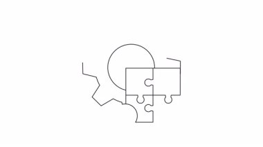 Entegrasyon, problem çözme ve mekanik gibi kavramları temsil eden bir teçhizat, bulmaca parçaları ve top içeren basit bir taslak çizimi.