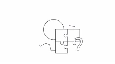 Yapboz parçaları ve soru işareti olan bir vites, problem çözmeyi, stratejiyi ve çözümleri sembolize ediyor. İş ve teknoloji temaları için mükemmel.