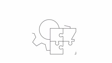 Basit bir çizgi çizimi, bulmaca parçaları ve ok, ilerlemeyi, çözümleri ve mekanik süreçleri simgeliyor..