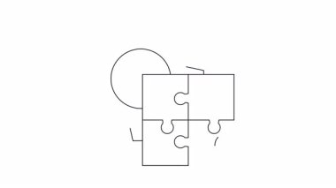 Basit bir çizgi animasyonu bir dişliyi, yapboz parçalarını ve kalbi gösteriyor, bağlantıyı sembolize ediyor, problem çözmeyi ve aşkı..