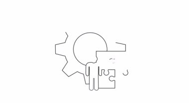 Entegrasyon, problem çözme ve teknoloji ile insan etkileşiminin sembolik bir temsili, bir dişli, yapboz parçaları ve bir insan simgesi.