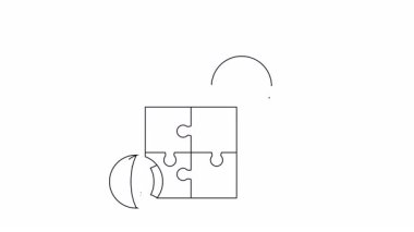 Bir dişli, bulmaca parçaları ve küresel çözümleri ve birbirine bağlı sistemleri sembolize eden bir küreye sahip animasyon simgesi.